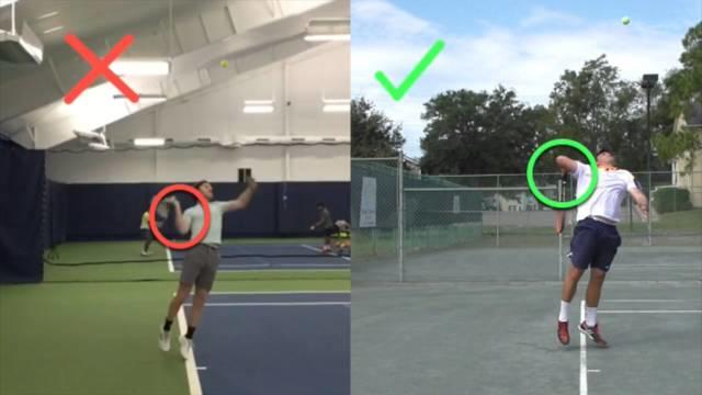 详解网球发球中的肘部运动，让你看清到底如何掉拍头，顶肘发力！